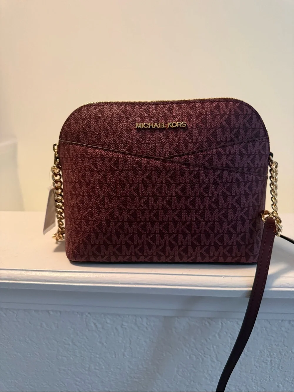 Michael Kors Jet Set Travel Medium Logo Dome Crossbody Bag in oxblood/cherry mon
